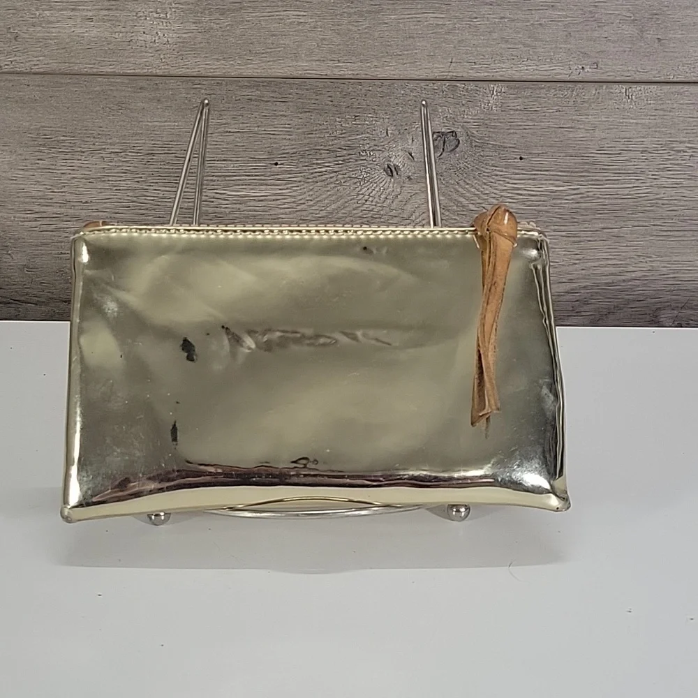 Consuela Metallic Gold PVC Clutch Wallet with Brown Leather Trim